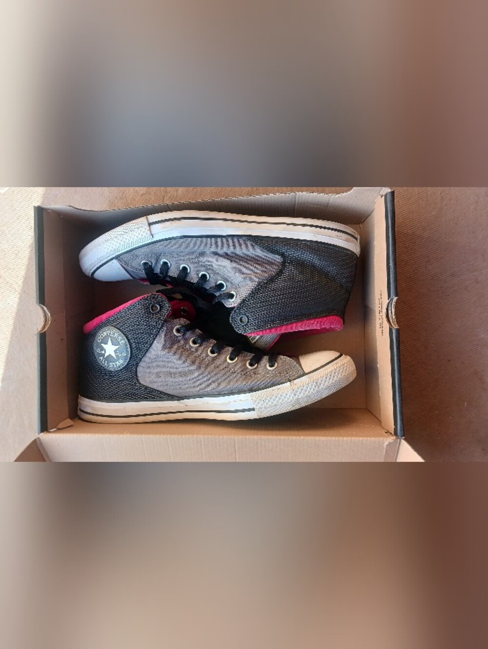 Converse Men's Gray Canvas High-Top Sneakers with Pink Lining
